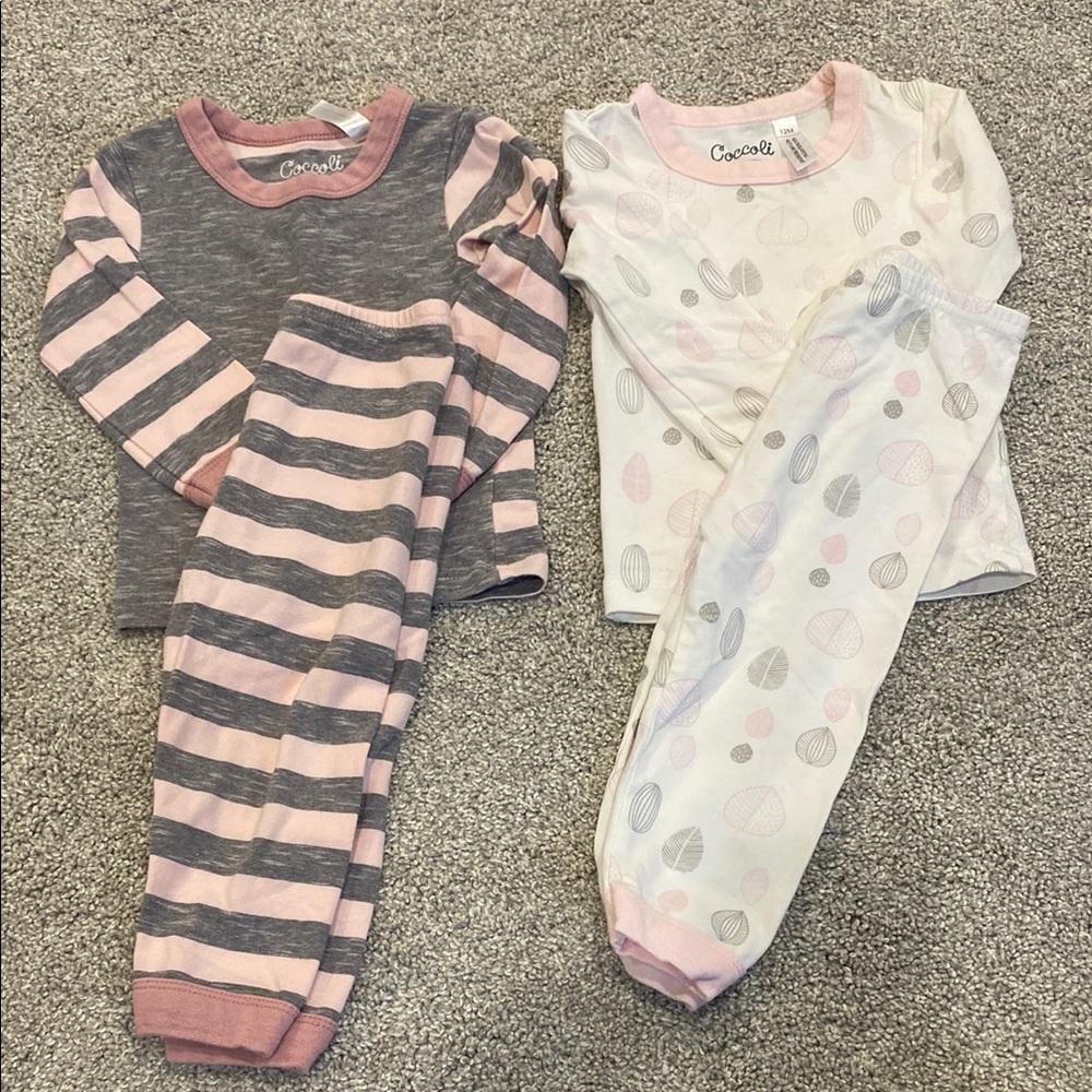 Coccoli infant girl Pajamas Set pink and grey 12 months